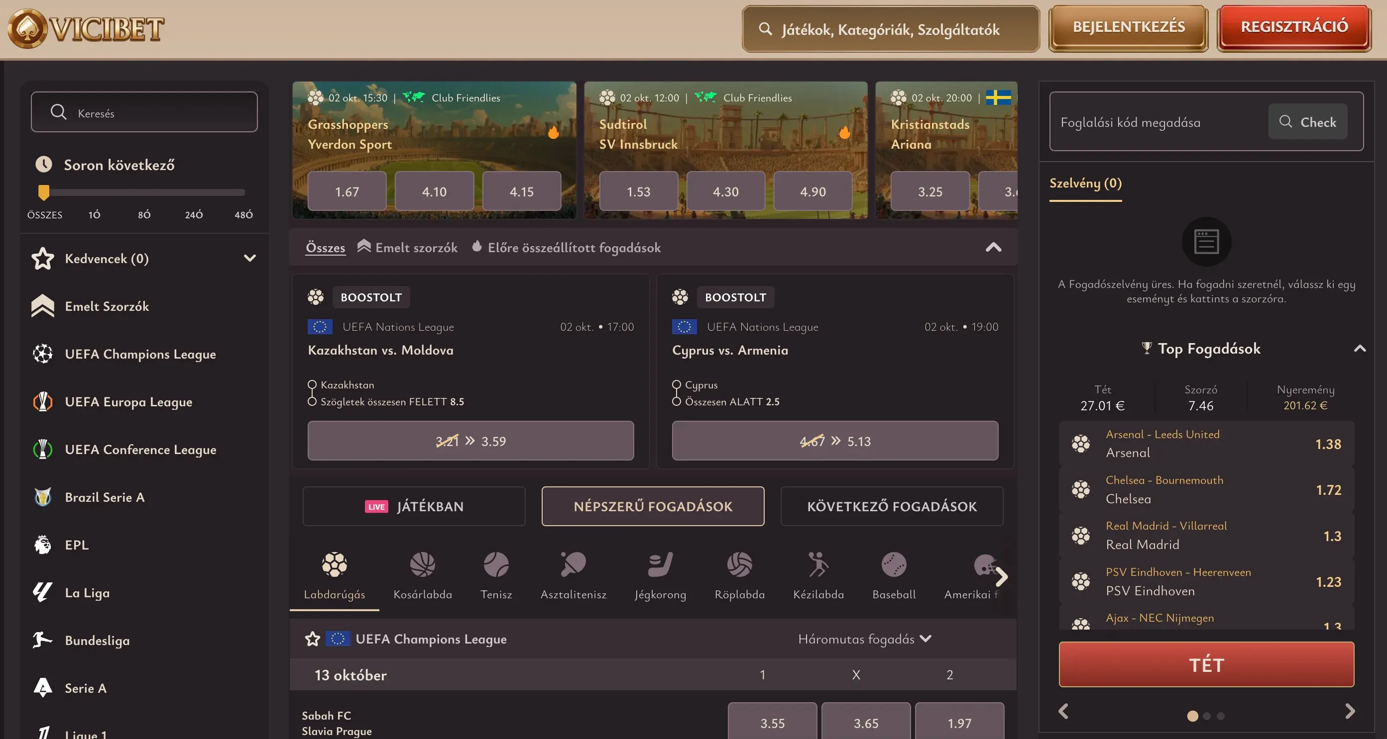 Élő fogadás a Vicibet